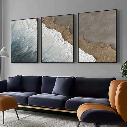 Textured Wave Triptych – Beach Seascape Wall Art | Abstract Textured Painting, view 3
