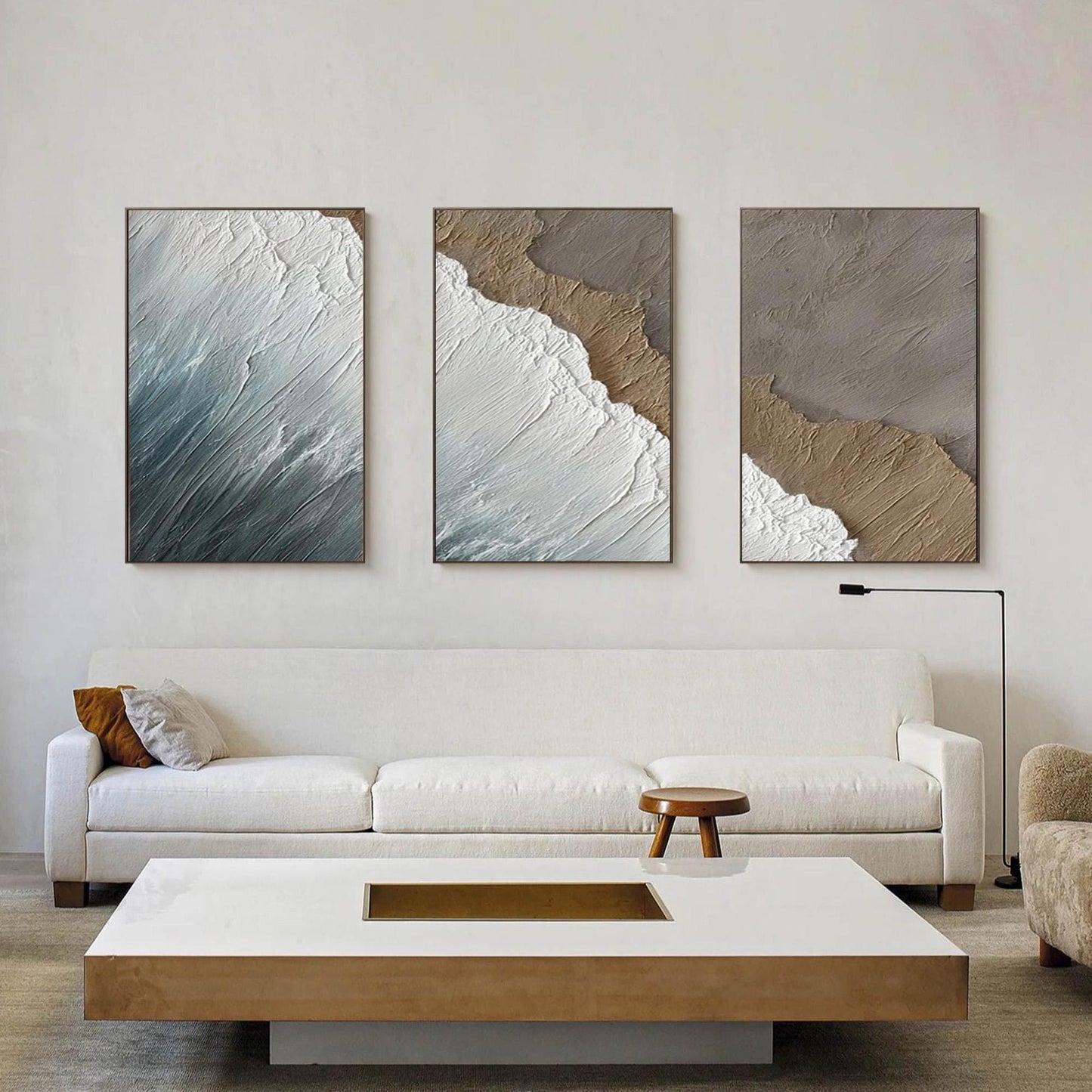 Abstract Textured Beach Seascape Wall Art – Textured Wave Triptych