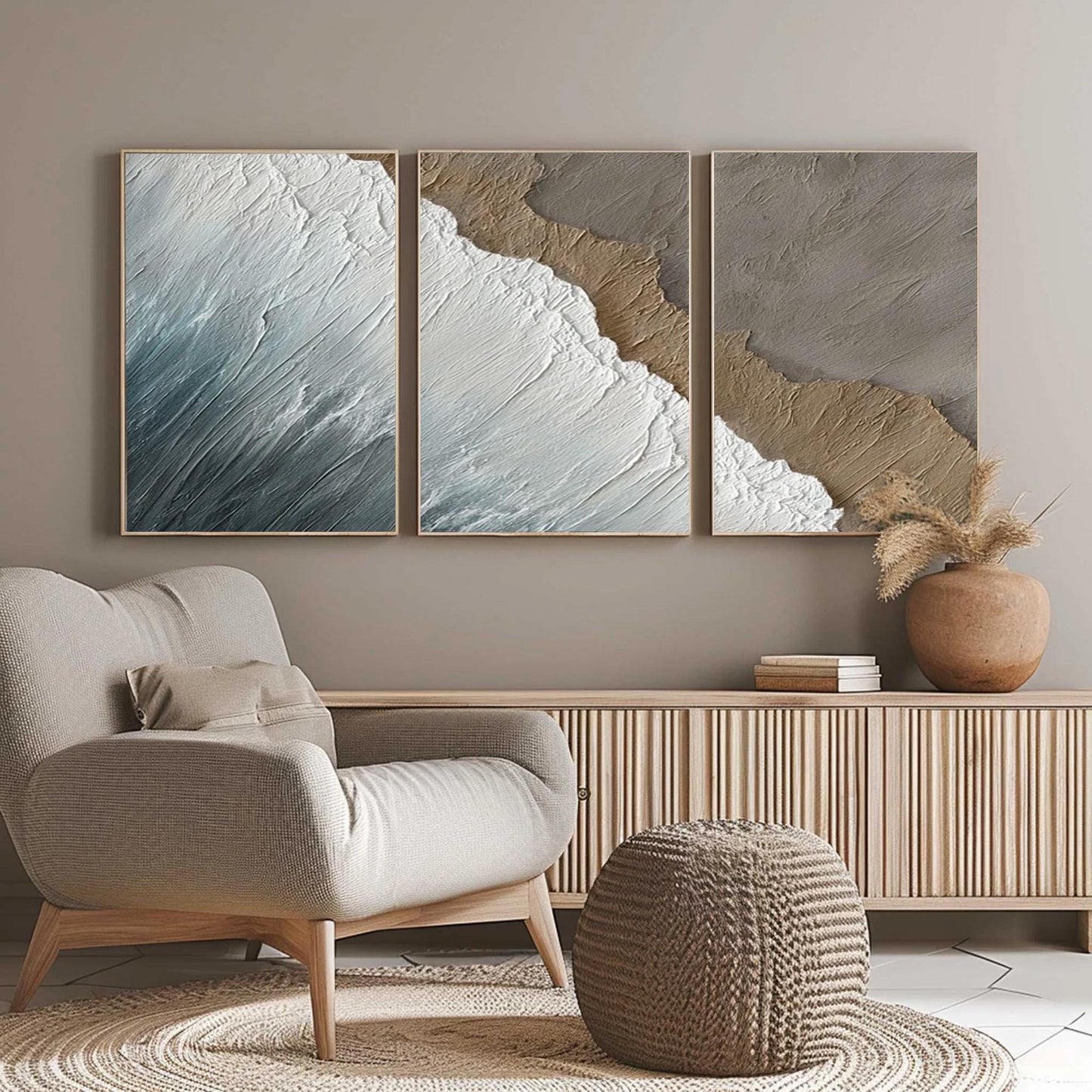 Textured Wave Triptych – Beach Seascape Wall Art | Abstract Textured Painting, view 5