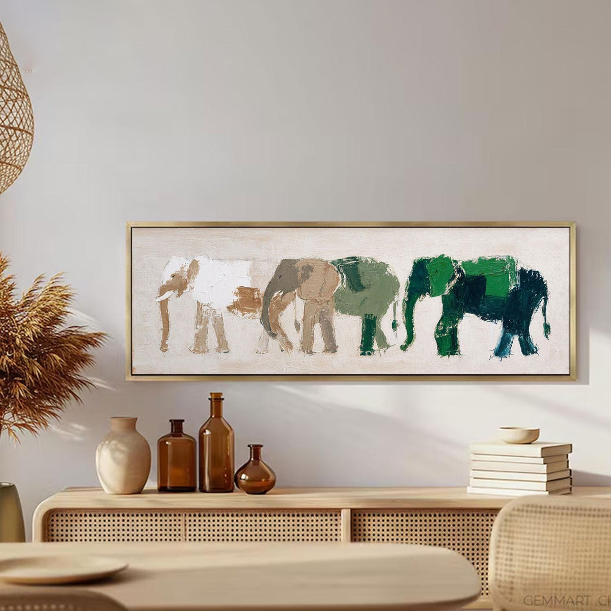 Abstract Elephant Painting, Forest Green, Modern Wildlife Art