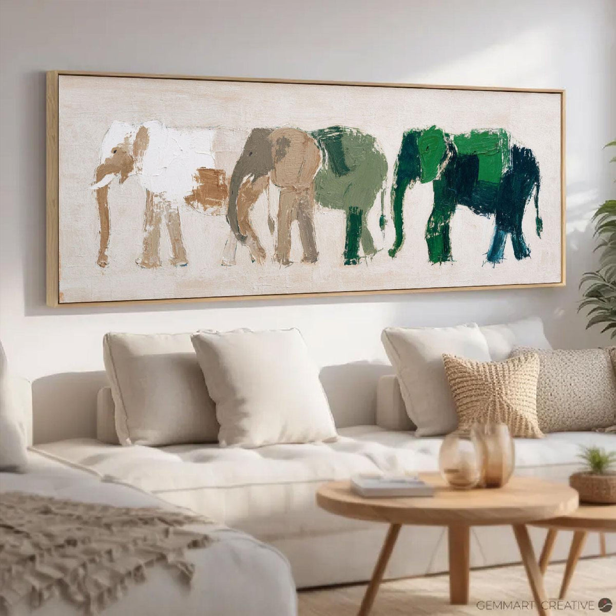 Abstract Elephant Painting, Forest Green, Modern Wildlife Art