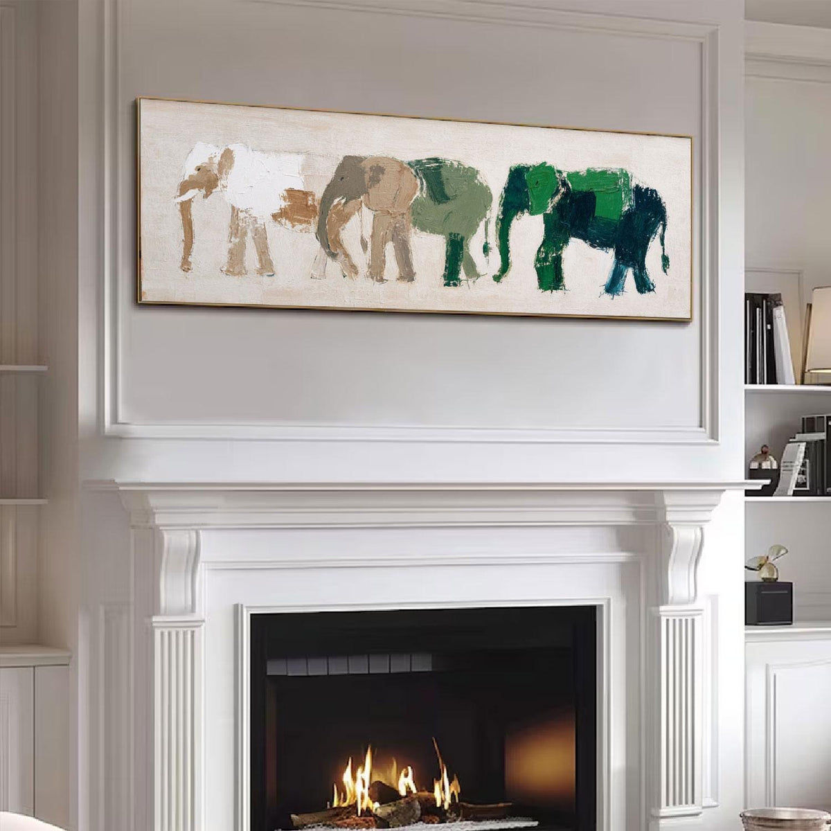Abstract Elephant Painting, Forest Green, Modern Wildlife Art