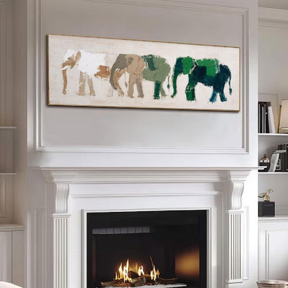 Abstract Elephant Painting, Forest Green, Modern Wildlife Art