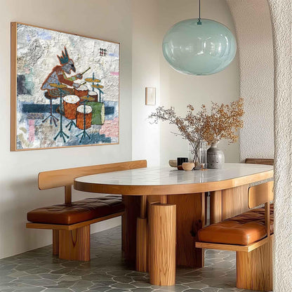 Textural Mixed Media Drummer Painting – Couple Figure Portrait Wall Art | Abstract Mixed Media Painting, view 2