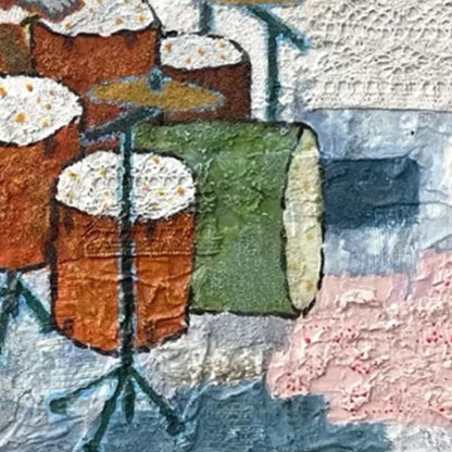 Textural Mixed Media Drummer Painting – Couple Figure Portrait Wall Art | Abstract Mixed Media Painting, view 4