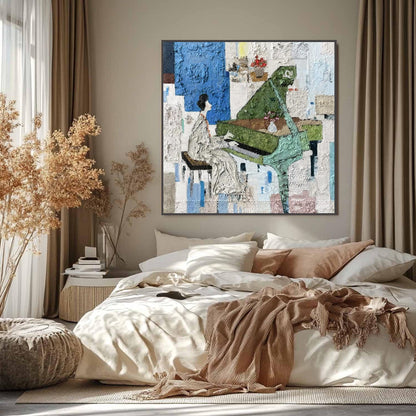 Colorful Textured Piano Abstract Wall Art – Mixed Media Painting