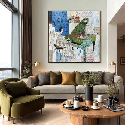 Colorful Textured Piano Abstract Wall Art – Mixed Media Painting