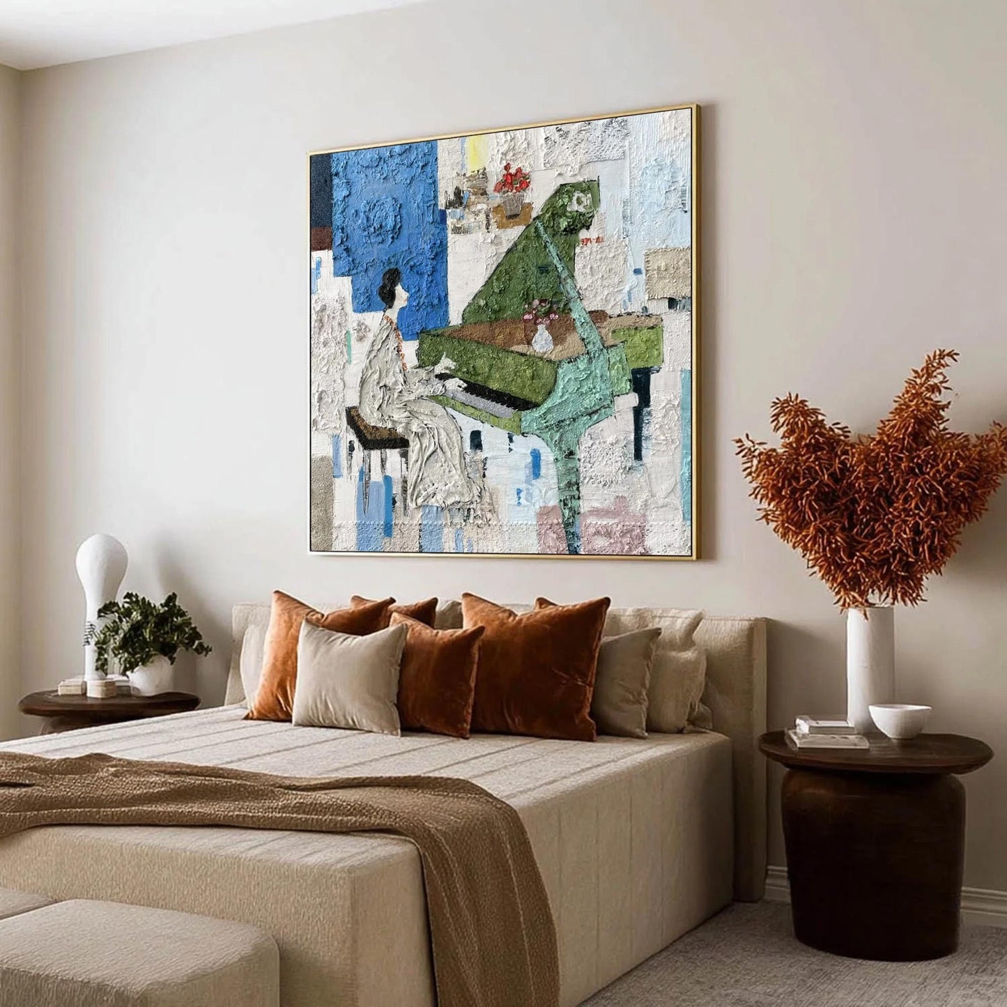 Textured Mixed Media Piano Player Painting – Colorful Piano Abstract Wall Art | Textured Mixed Media Painting, view 3