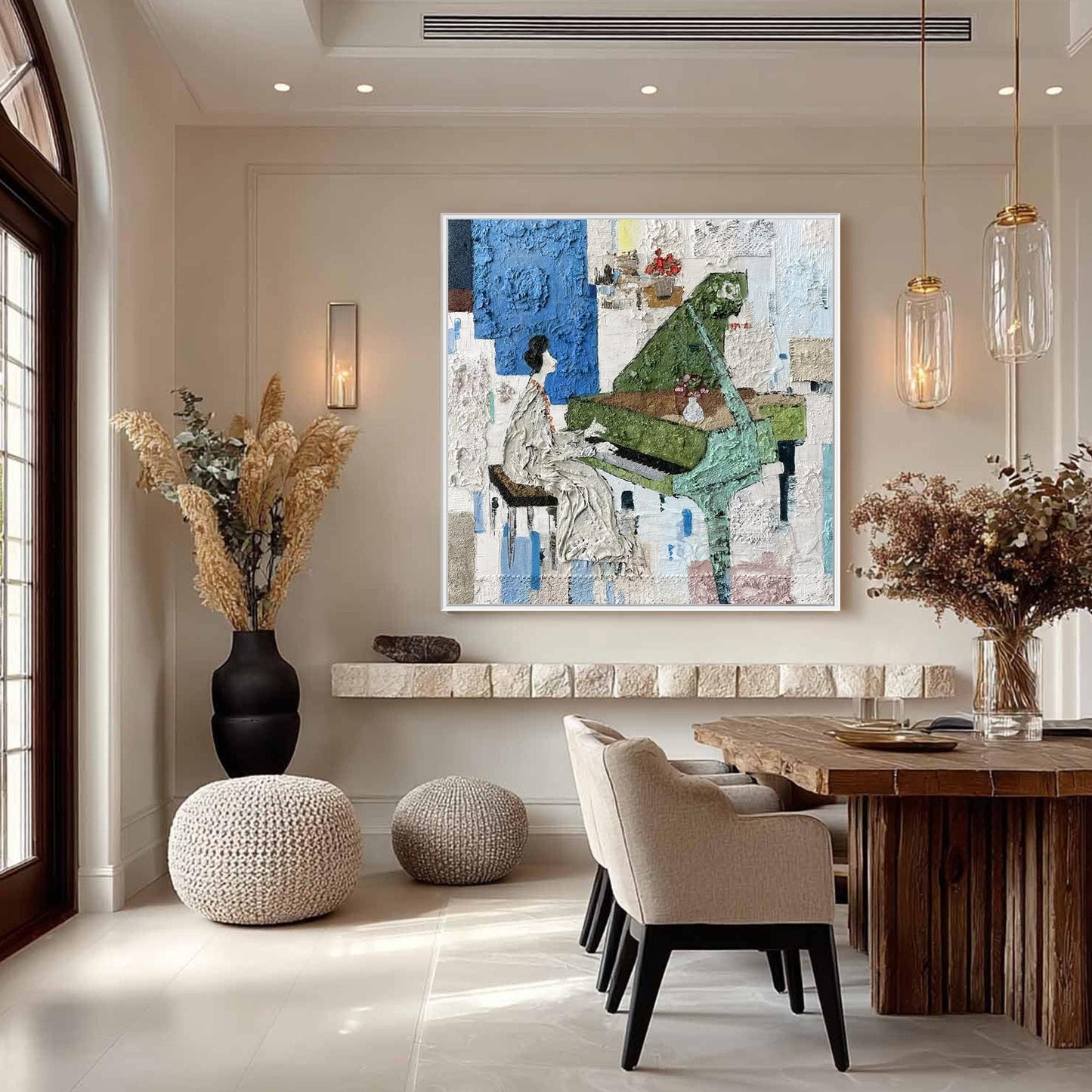 Textured Mixed Media Piano Player Painting – Colorful Piano Abstract Wall Art | Textured Mixed Media Painting, view 1
