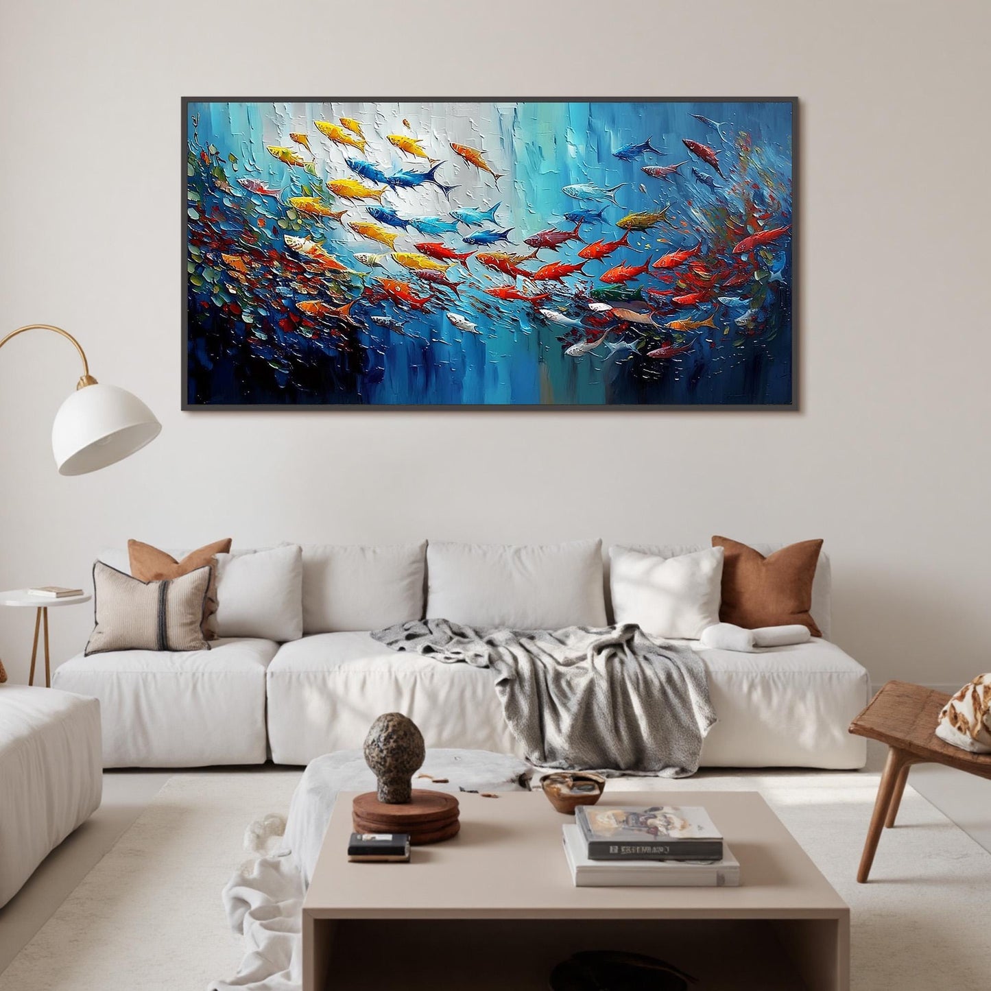 Blue Textured Underwater Ocean Wall Art – Vibrant Tropical Fish