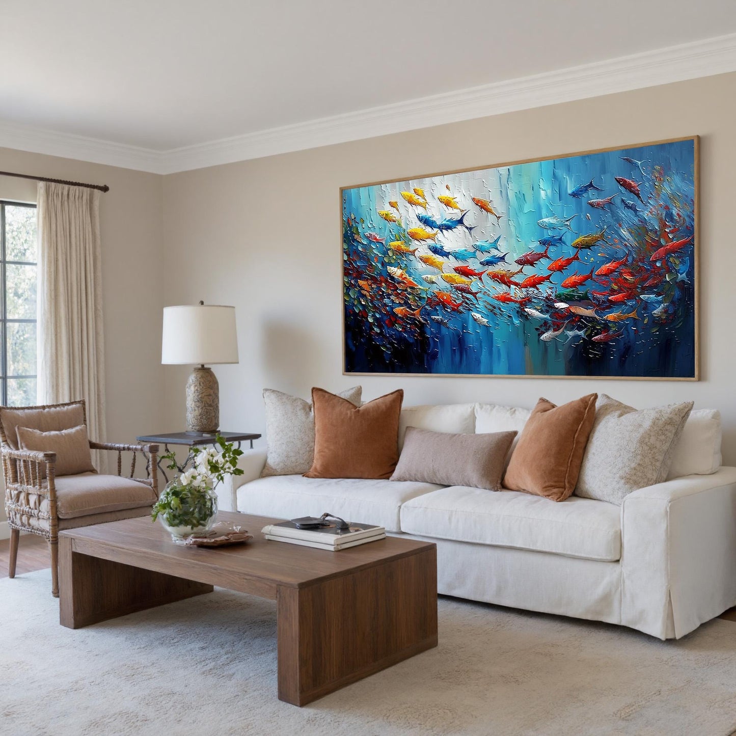 Vibrant Tropical Fish – Blue Underwater Ocean Wall Art | Textured Hand-Painted Oil Painting, view 3