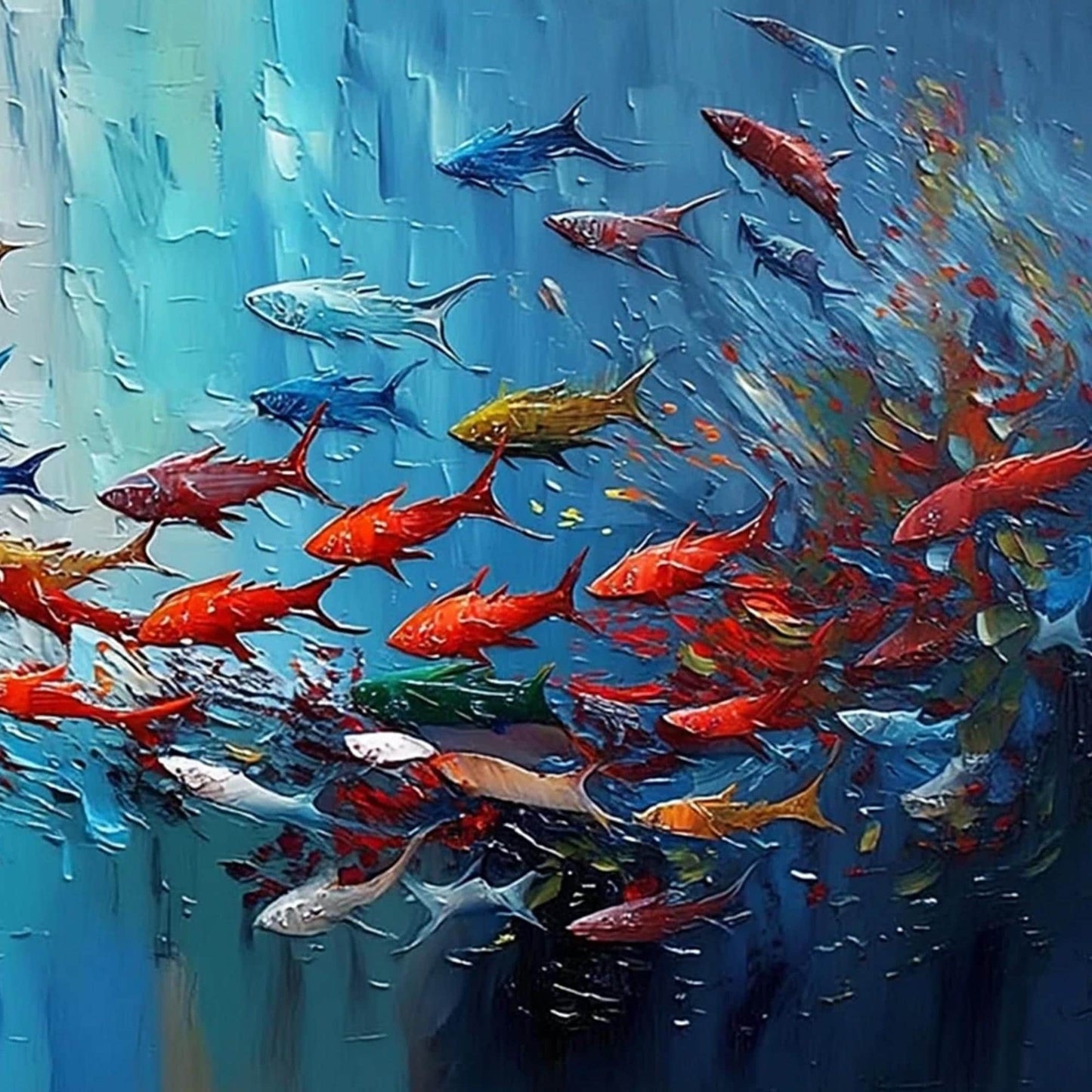 Vibrant Tropical Fish – Blue Underwater Ocean Wall Art | Textured Hand-Painted Oil Painting, view 5