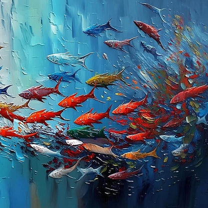 Vibrant Tropical Fish – Blue Underwater Ocean Wall Art | Textured Hand-Painted Oil Painting, view 5