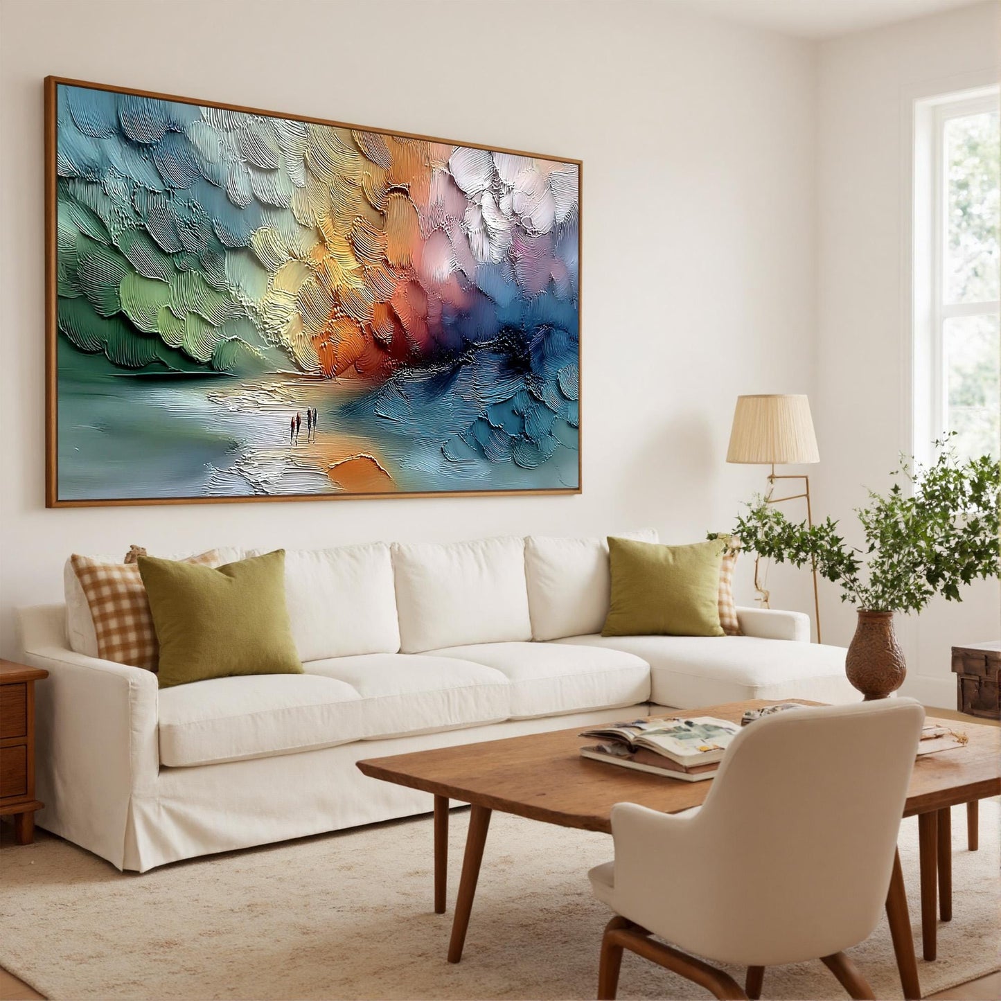 Textured Abstract Landscape Painting, Three Figures, Modern Wall Art – Landscape Wall Art | Abstract Palette Knife Hand-Paint