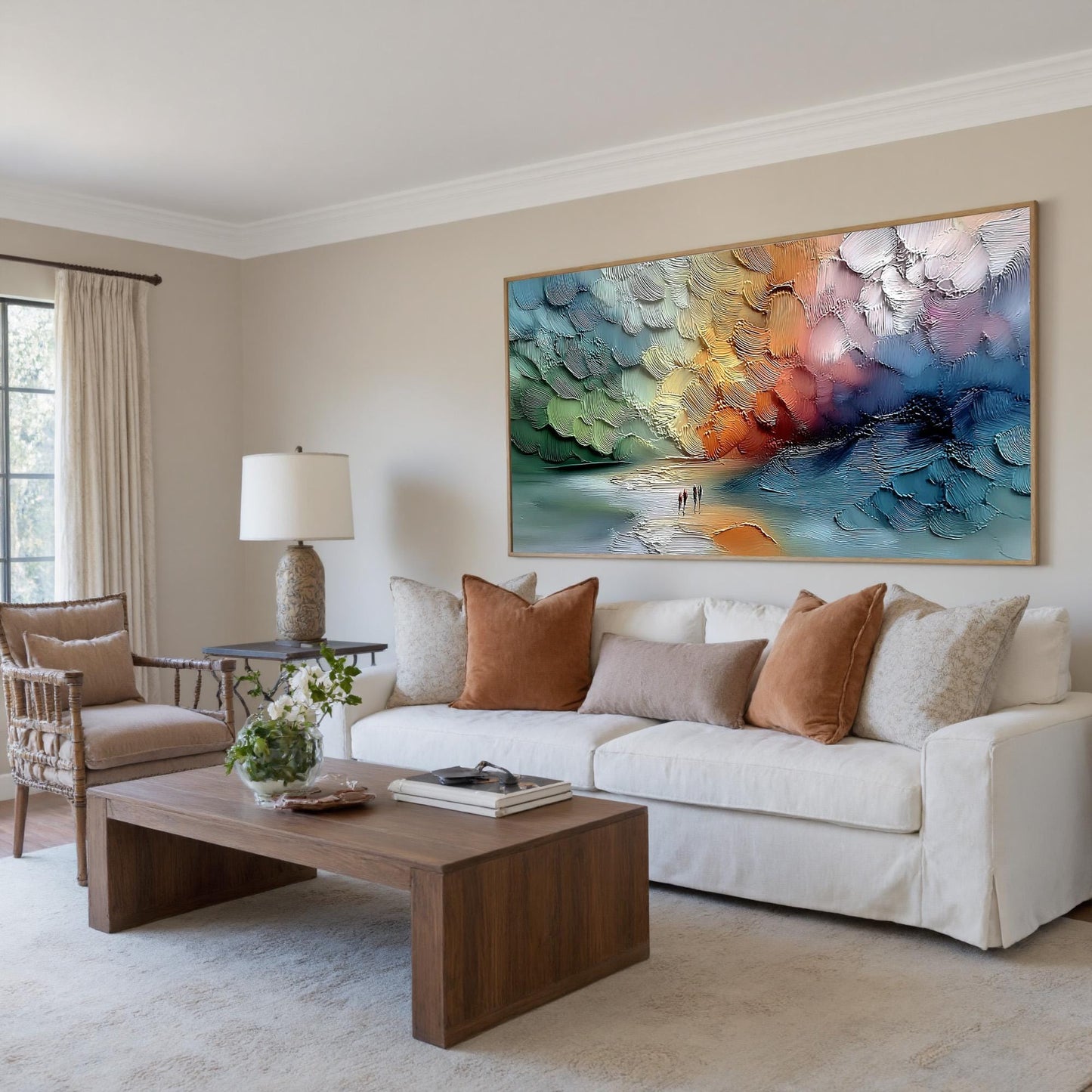 Textured Abstract Landscape Painting, Three Figures, Modern Wall Art – Landscape Wall Art | Abstract Palette Knife Hand-Paint