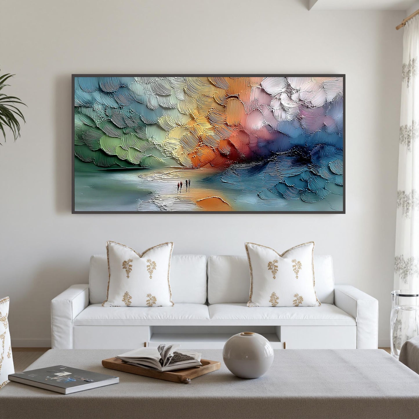 Textured Abstract Landscape Painting, Three Figures, Modern Wall Art – Landscape Wall Art | Abstract Palette Knife Hand-Paint