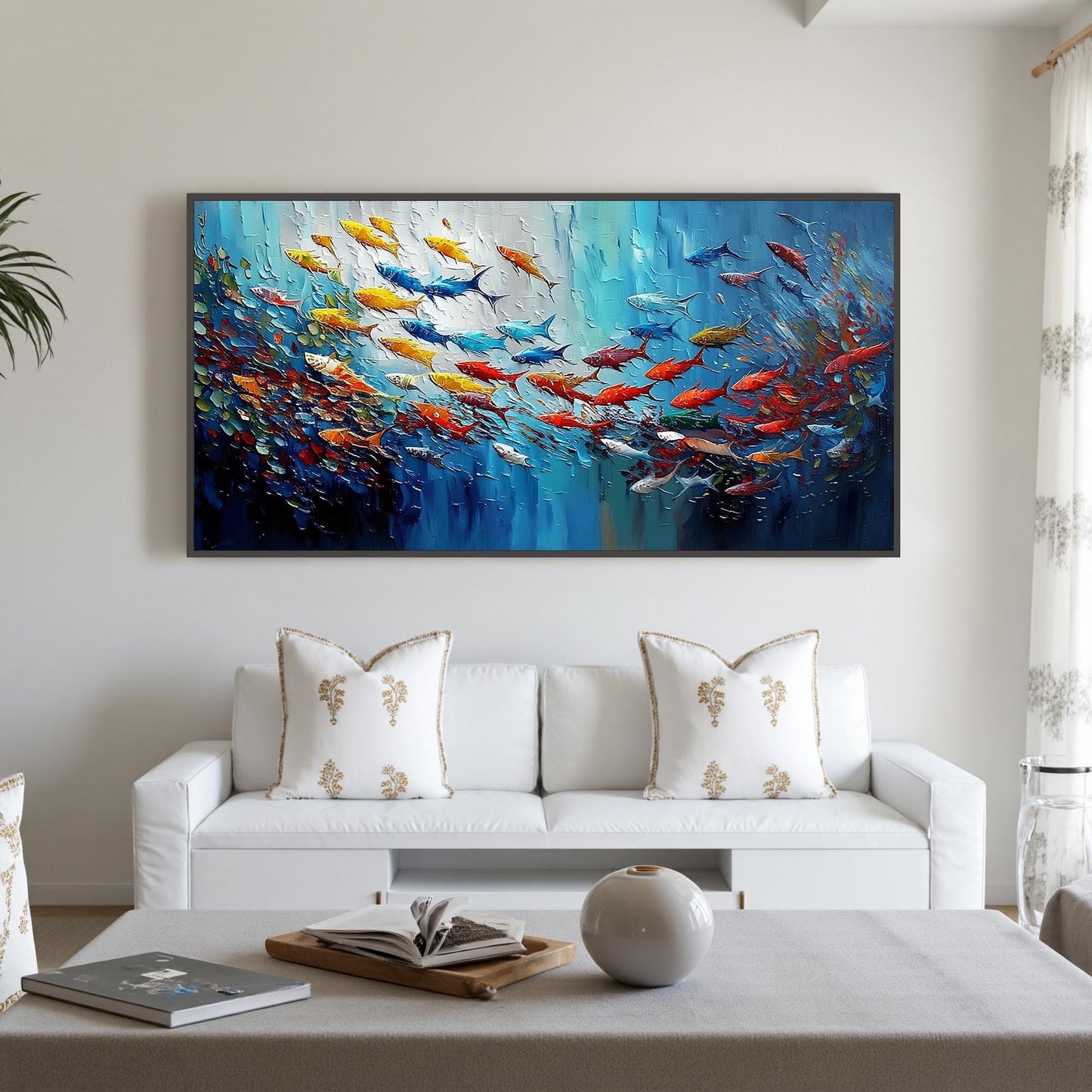 Vibrant Tropical Fish – Blue Underwater Ocean Wall Art | Textured Hand-Painted Oil Painting, view 1