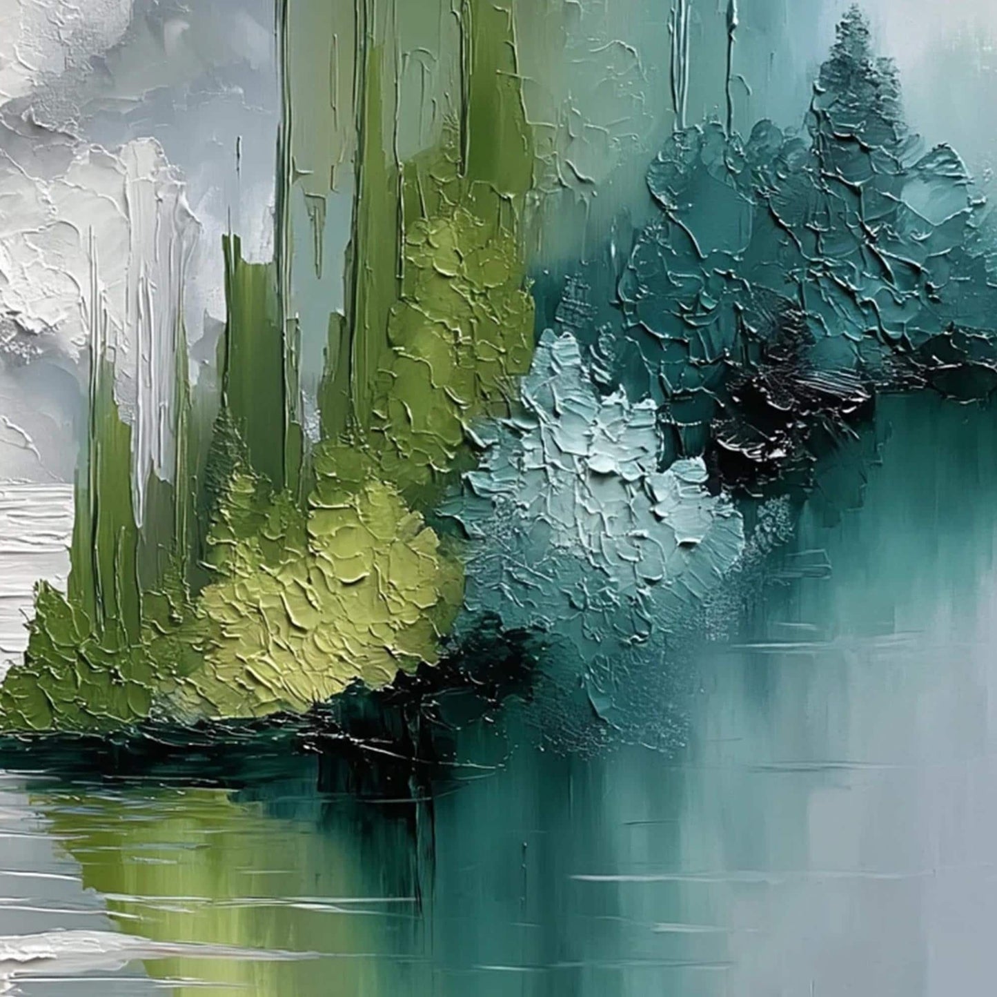 Colorful Abstract Impasto Lake Landscape Wall Art