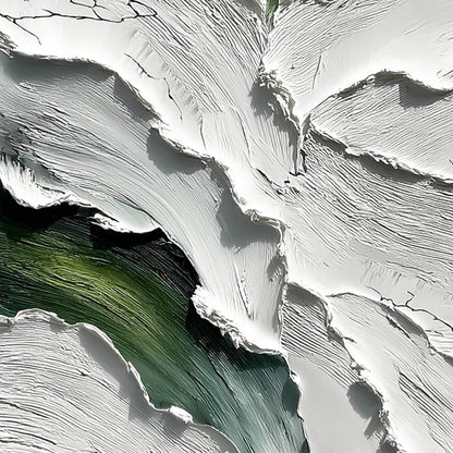 Green and White Impasto Abstract Minimalist Wall Art