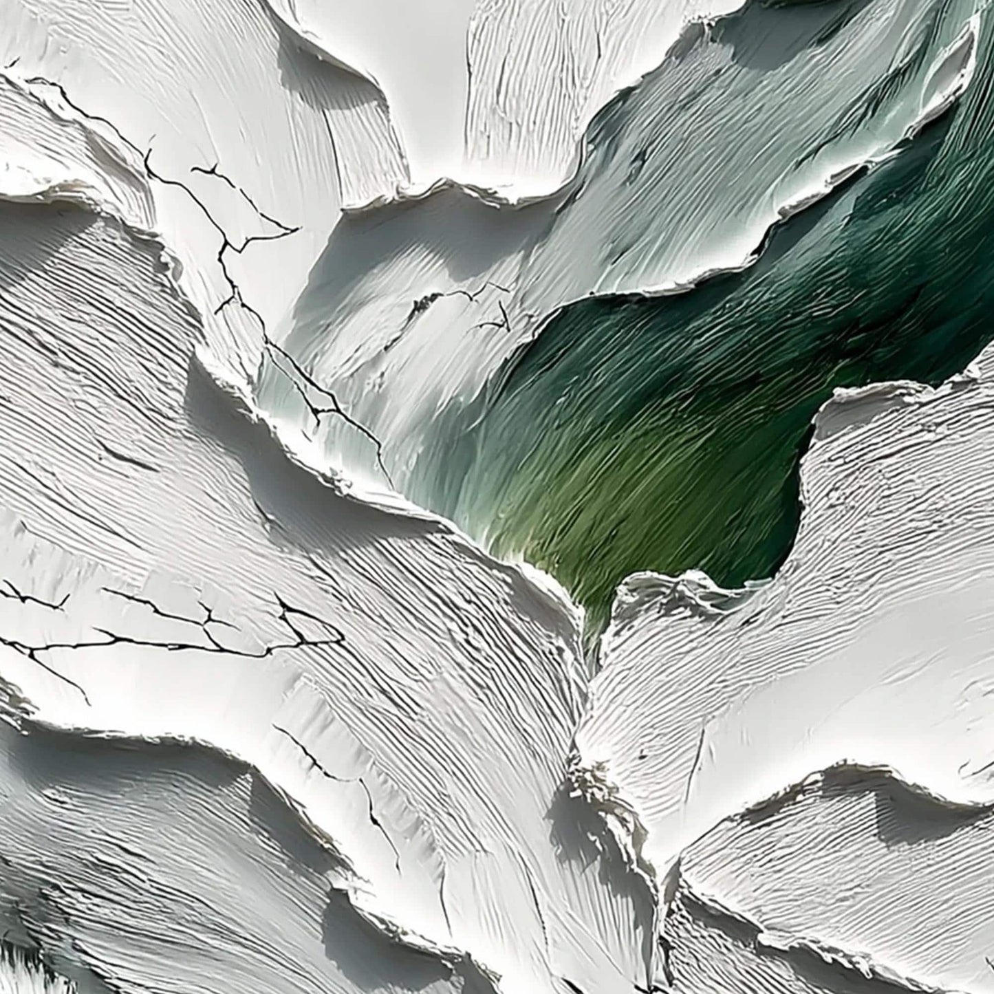 Textured Impasto Painting, White and Green Abstract Art, Crackle Effect – Green and White Abstract Minimalist Wall Art | Impa