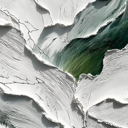Textured Impasto Painting, White and Green Abstract Art, Crackle Effect – Green and White Abstract Minimalist Wall Art | Impa