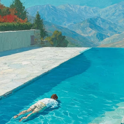 Colorful Mountain Wall Art – Poolside Mountain View Painting