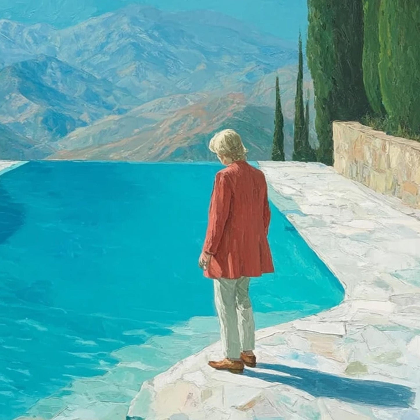 Colorful Mountain Wall Art – Poolside Mountain View Painting