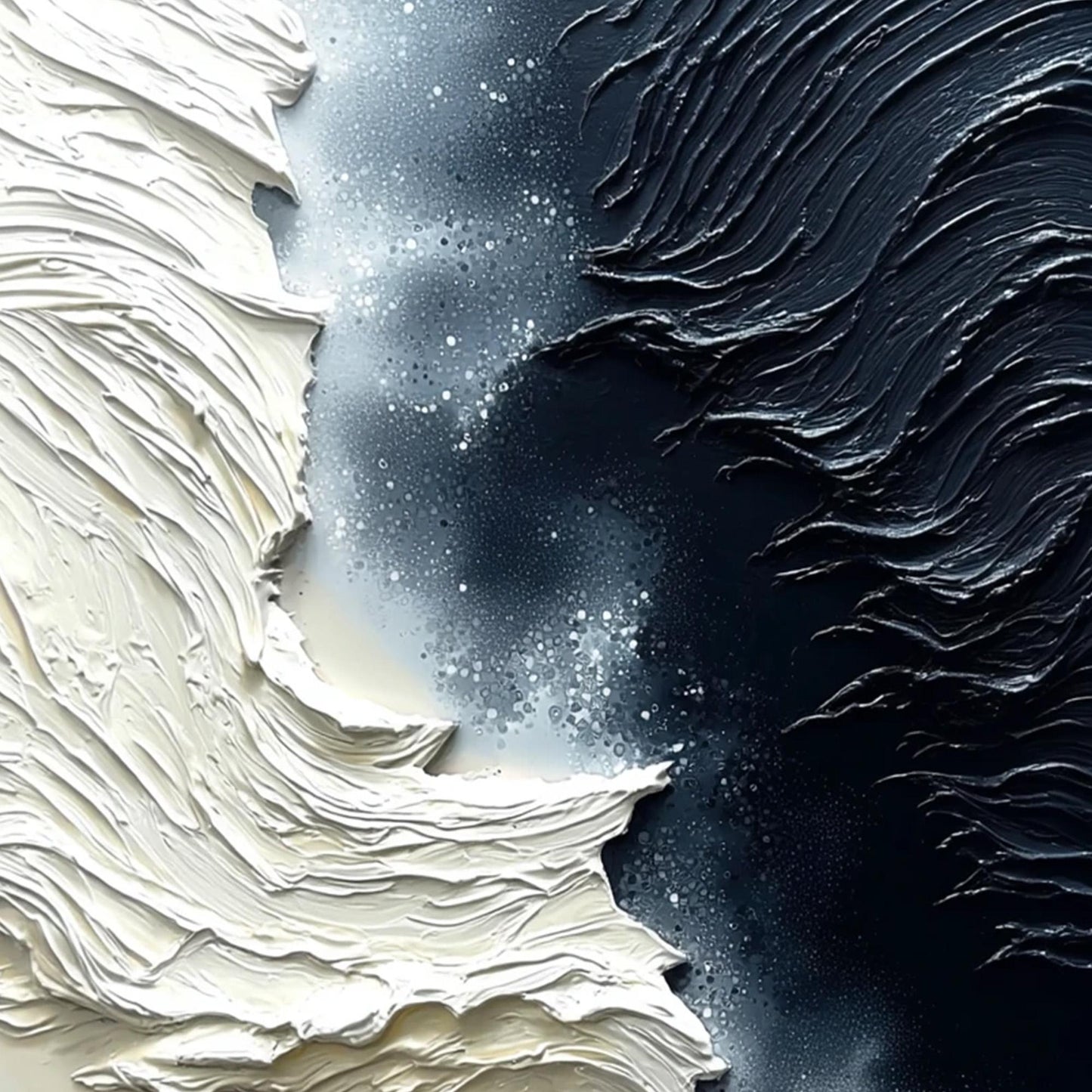 Black and White Impasto Abstract Minimalist Wall Art – Textural Black and White