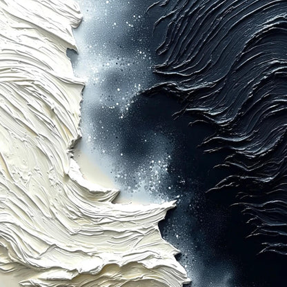 Black and White Impasto Abstract Minimalist Wall Art – Textural Black and White