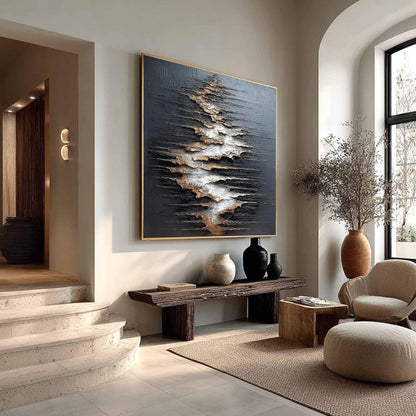 Gold and Silver Textured Abstract Minimalist Wall Art