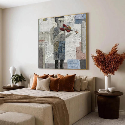 Textured Violinist Canvas Art – Couple Figure Portrait Wall Art | Textured Painting, view 3