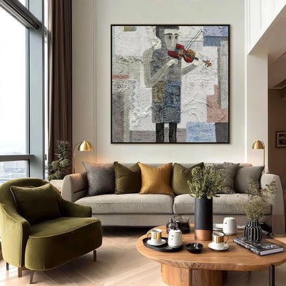 Textured Couple Figure Portrait Wall Art – Textured Violinist Canvas Art