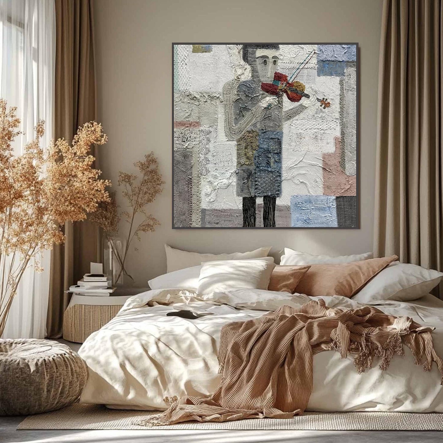 Textured Couple Figure Portrait Wall Art – Textured Violinist Canvas Art