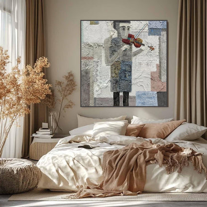 Textured Couple Figure Portrait Wall Art – Textured Violinist Canvas Art