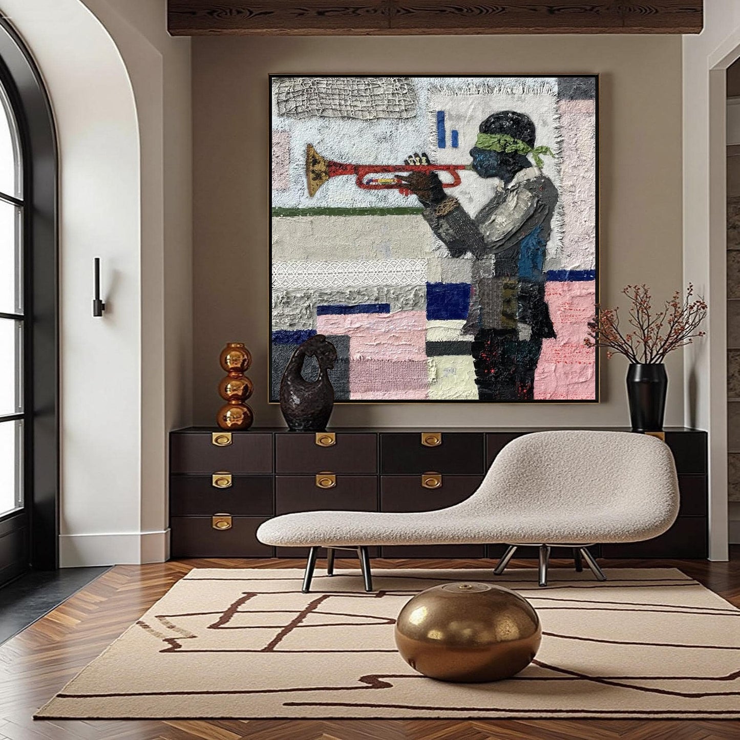 Textured Trumpet Player Canvas Art – Abstract 3D Texture Wall Art | Textured Painting, view 5