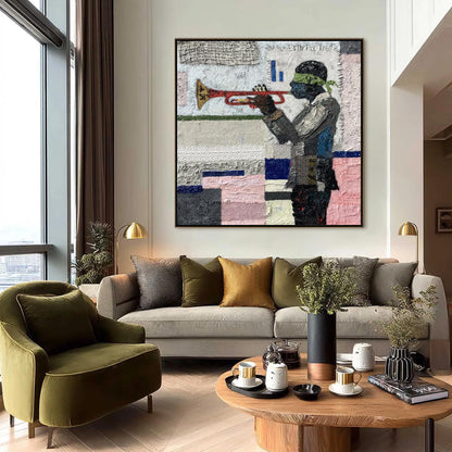 Textured Abstract 3D Texture Wall Art – Textured Trumpet Player Canvas Art
