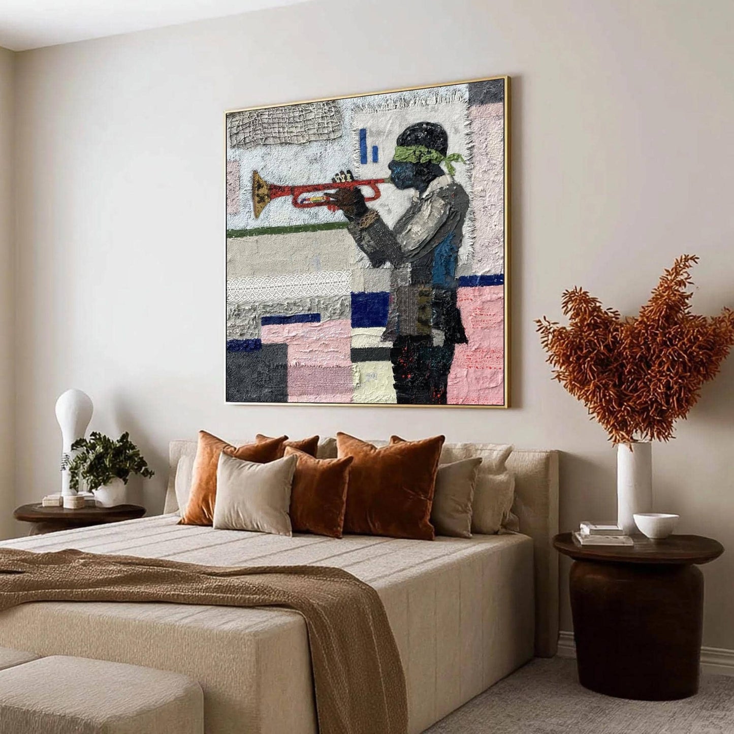 Textured Trumpet Player Canvas Art – Abstract 3D Texture Wall Art | Textured Painting, view 2