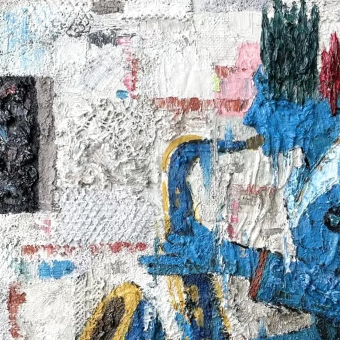 Textured Blue Saxophonist Mixed Media Painting – Figure Portrait Wall Art