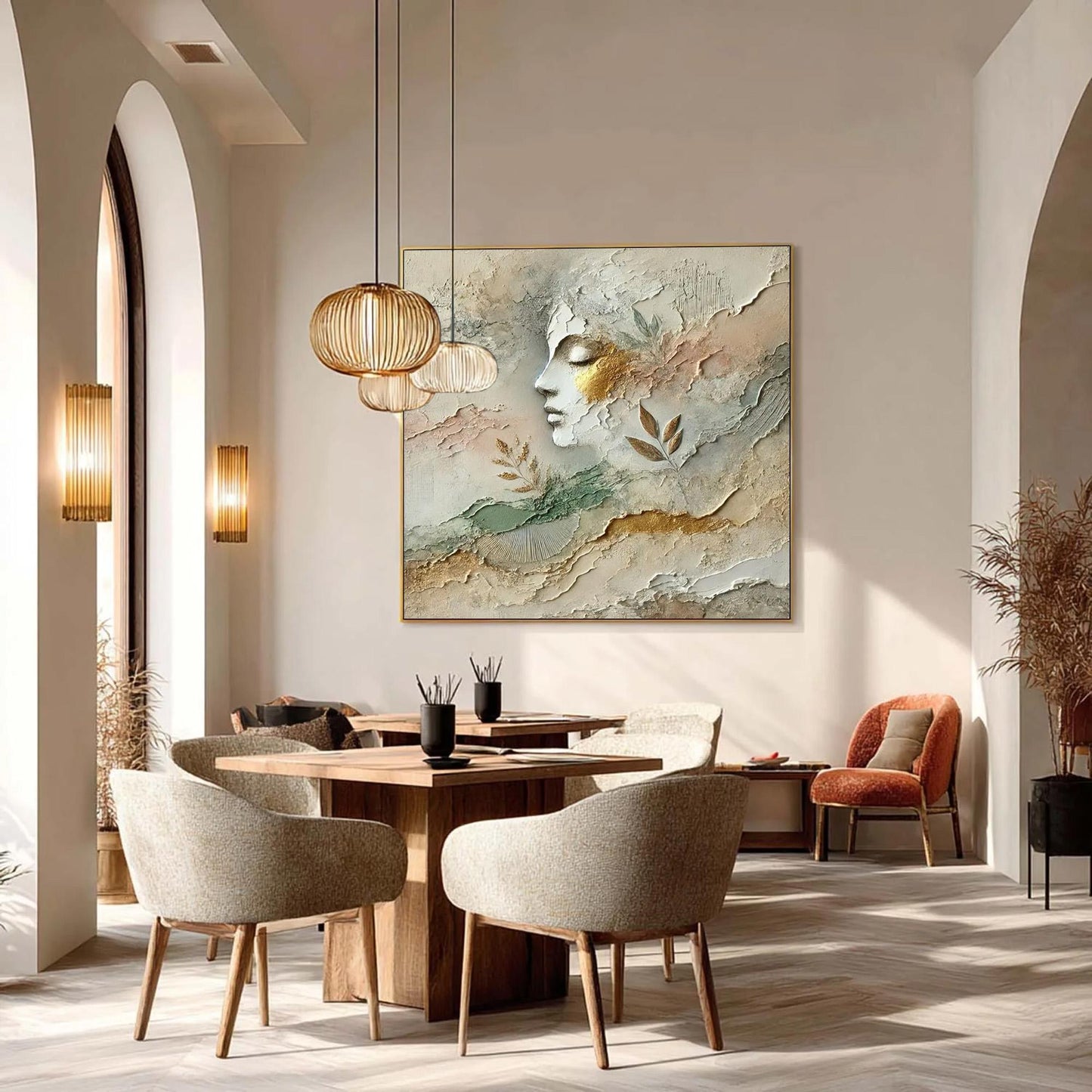Gold Textured Botanical Leaf Wall Art – Mixed Media Painting