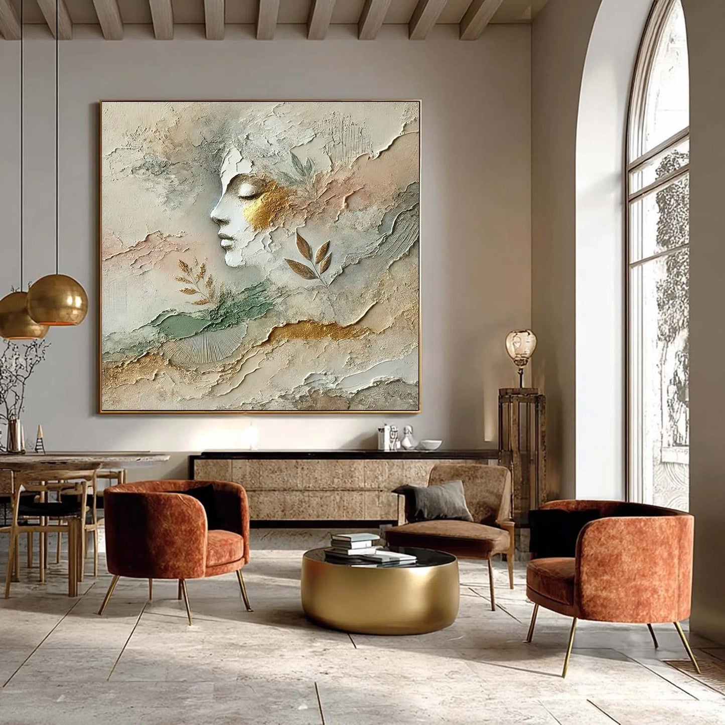 Gold Textured Botanical Leaf Wall Art – Mixed Media Painting