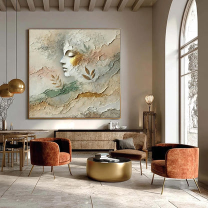 Gold Textured Botanical Leaf Wall Art – Mixed Media Painting