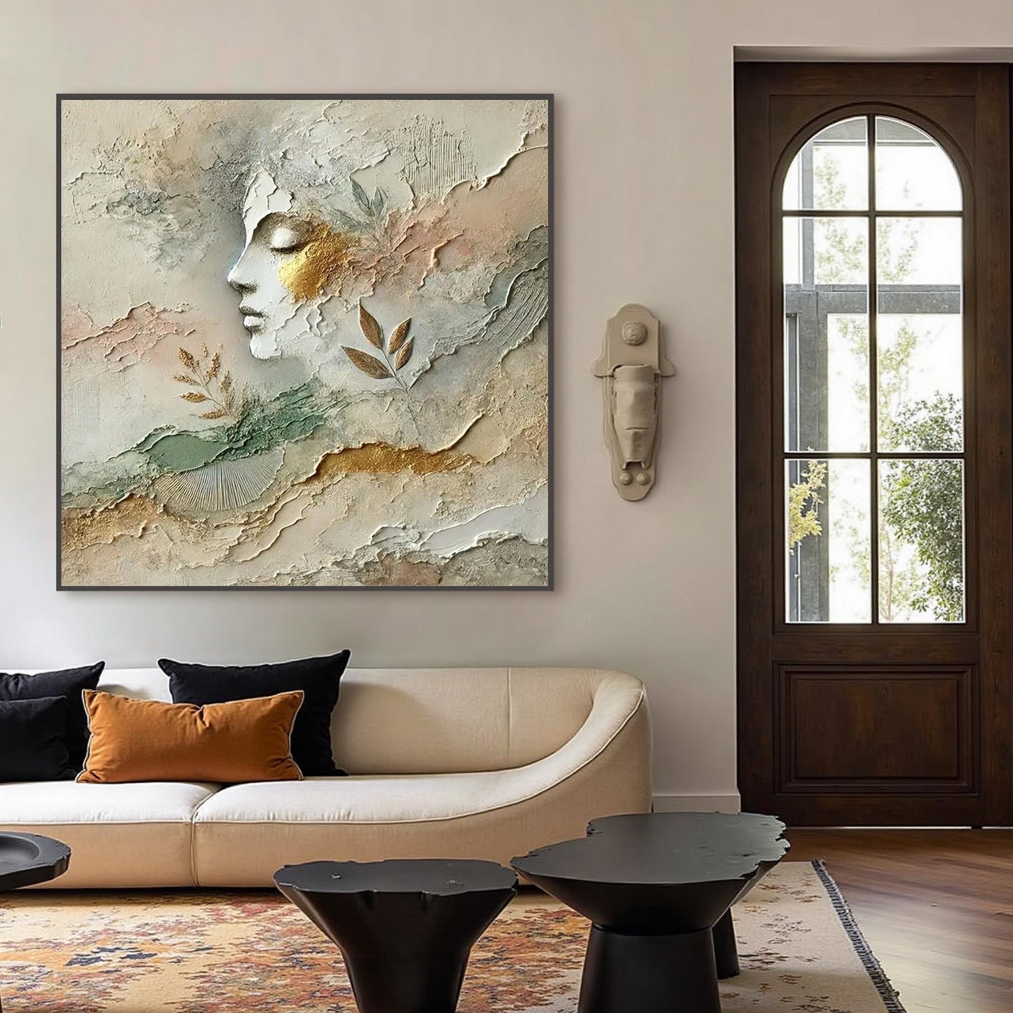Gold Textured Botanical Leaf Wall Art – Mixed Media Painting