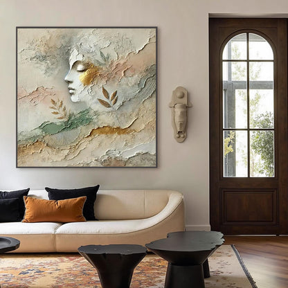 Gold Textured Botanical Leaf Wall Art – Mixed Media Painting