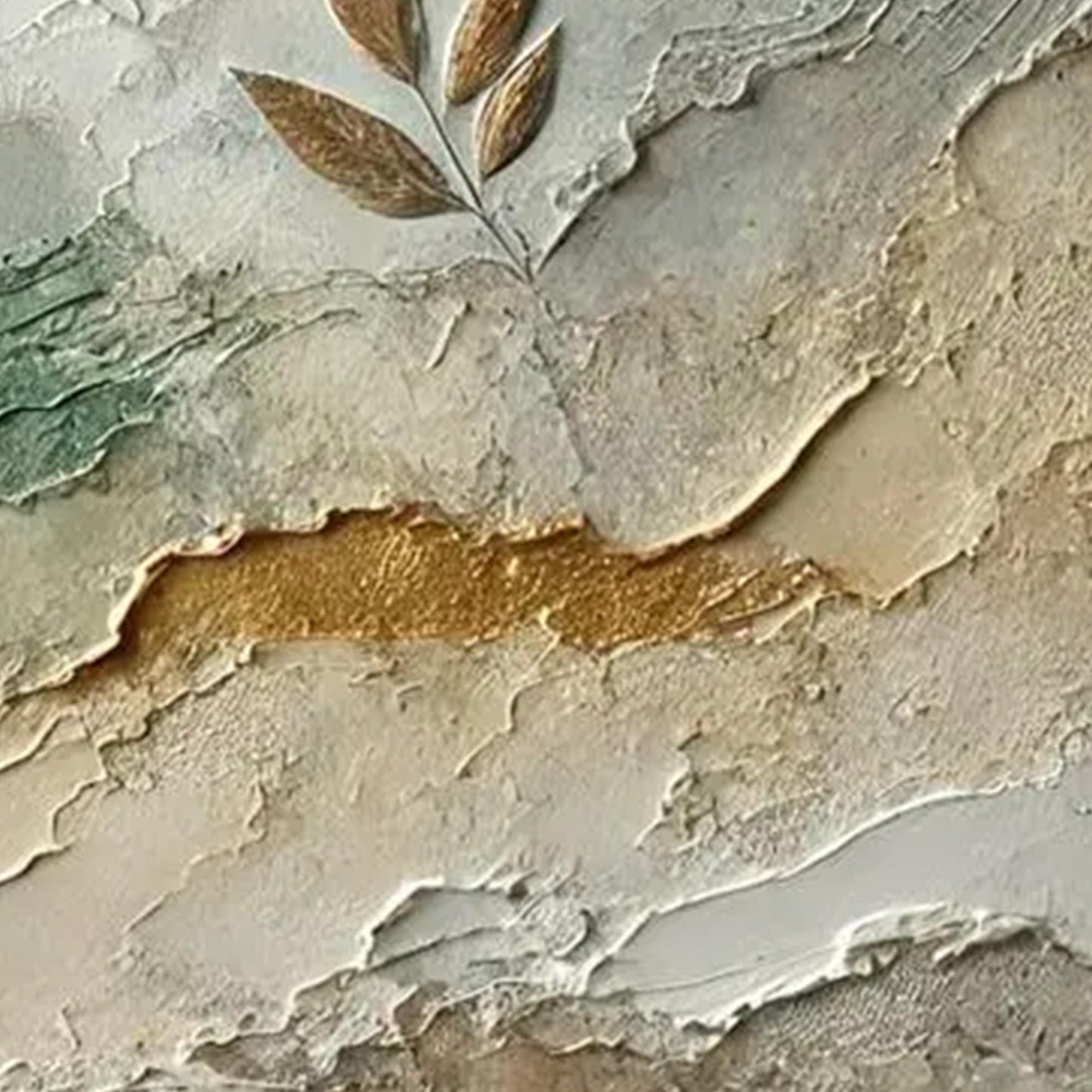 Gold Textured Botanical Leaf Wall Art – Mixed Media Painting