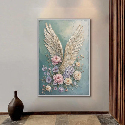 Textured Angel Wings Floral Wall Art – Mixed Media Painting