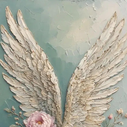 Textured Angel Wings Floral Wall Art – Mixed Media Painting