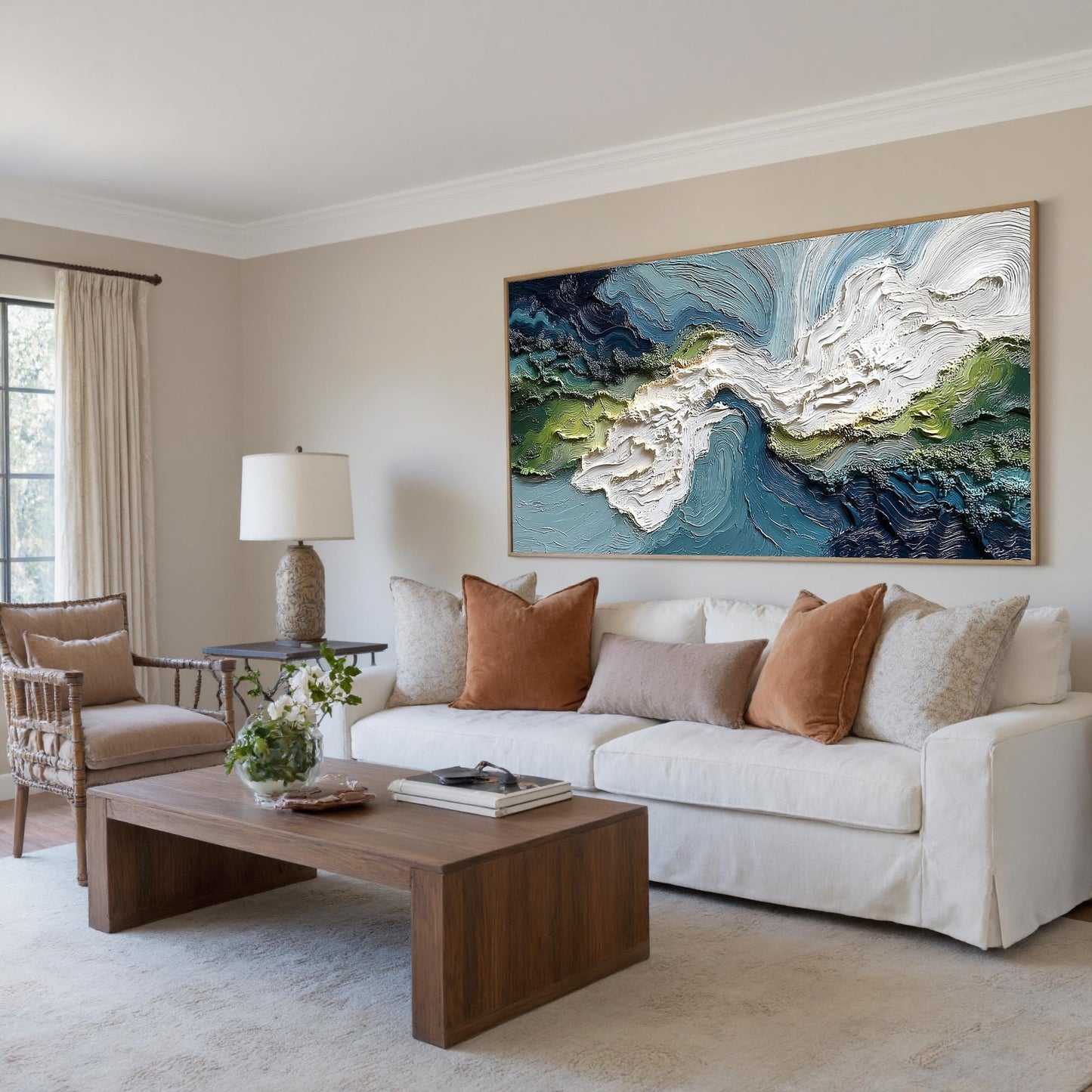 Textured Impasto Seascape Canvas, Blue Green Coastal Wall Art – Blue and Green Seascape Wall Art | Impasto Painting, view 2