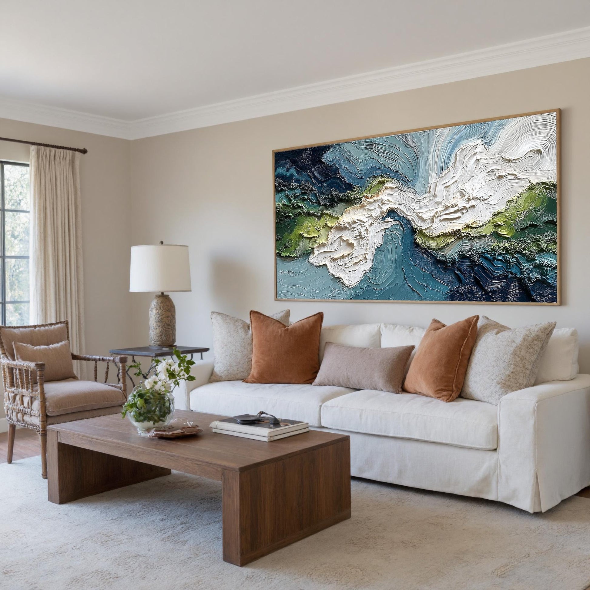 Textured Impasto Seascape Canvas, Blue Green Coastal Wall Art – Blue and Green Seascape Wall Art | Impasto Painting, view 2