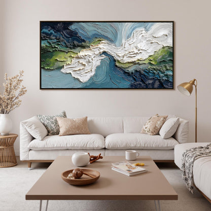 Blue and Green Impasto Seascape Wall Art – Textured Coastal Painting