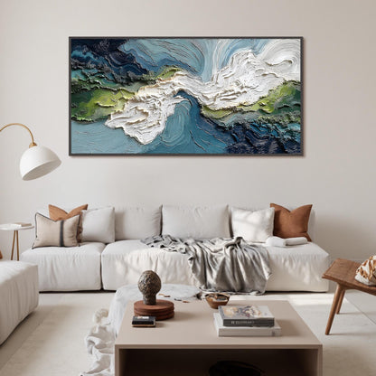 Blue and Green Impasto Seascape Wall Art – Textured Coastal Painting
